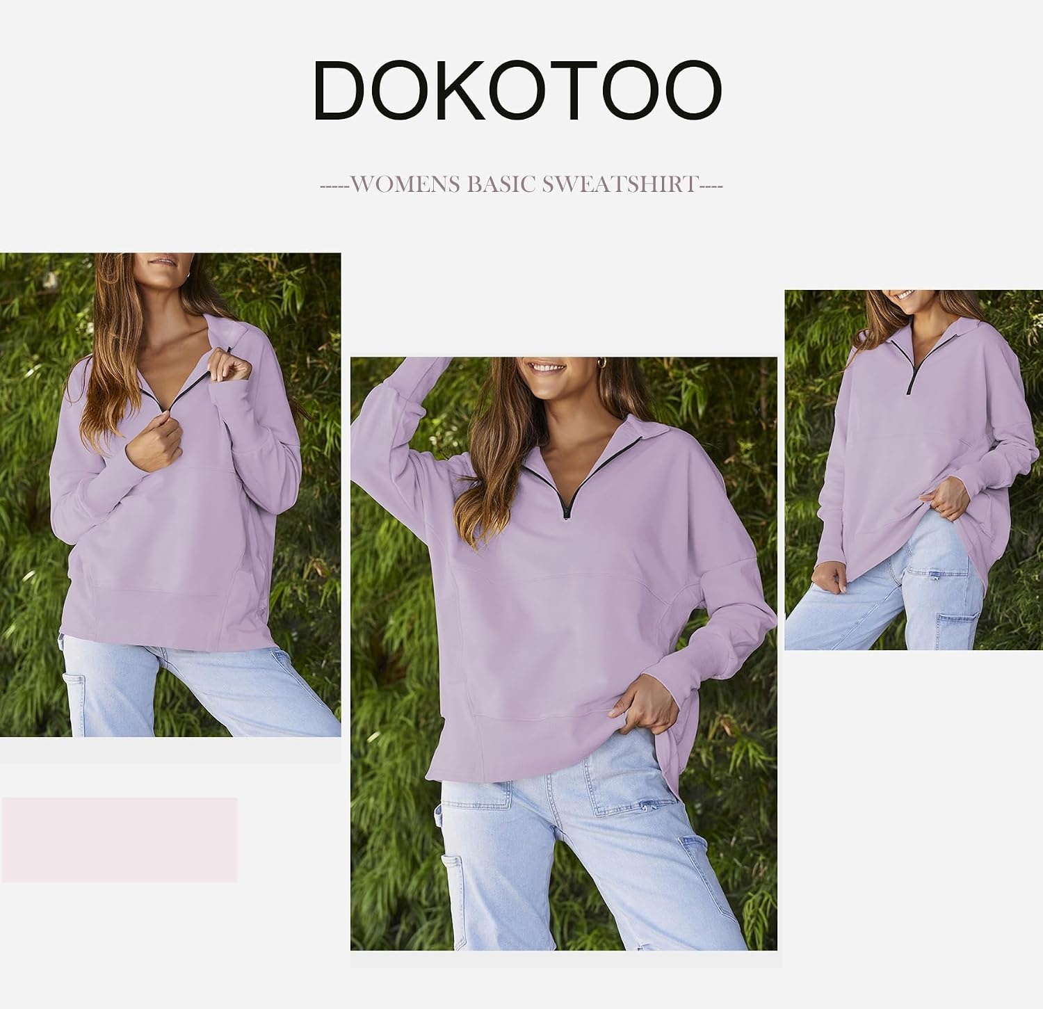 image:imageDokotoo Womens Casual Oversized Half Zip Sweatshirts Long Sleeve Solid Color Pullover Jackets with PocketsPurple