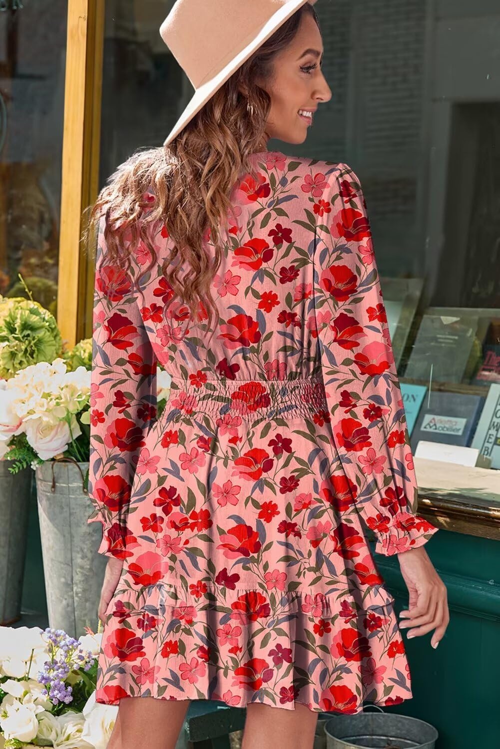 image:imageDokotoo Womens Casual Spring Fall 2025 Deep V Neck Knotted Tiered Chiffon Elegant Mini Short Swing Skater Dresses4 Red