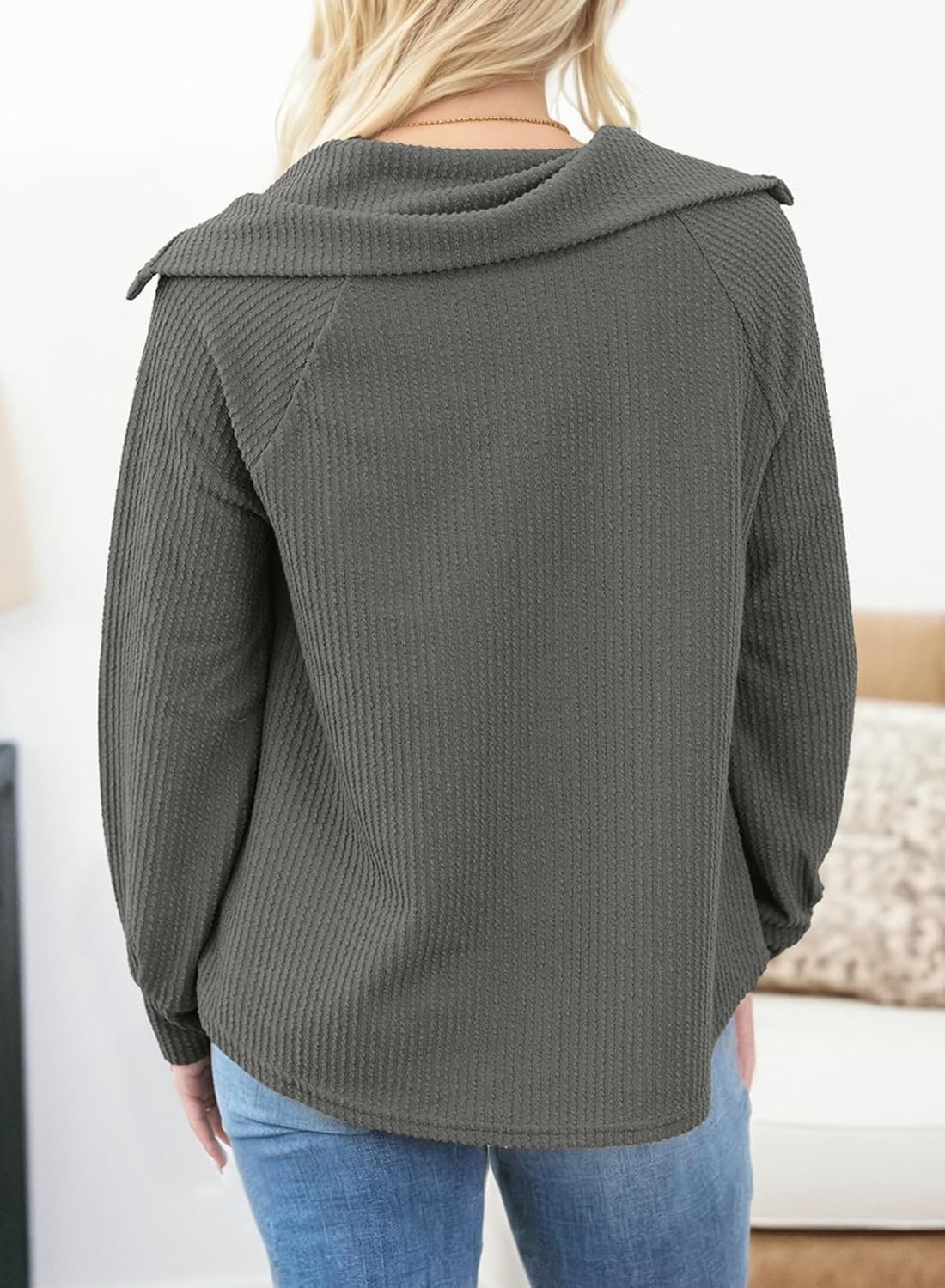 image:imageDokotoo Womens Casual Sweatshirt Long Sleeve Button V Neck Loose Knitted Pullover Sweatshirt Tops