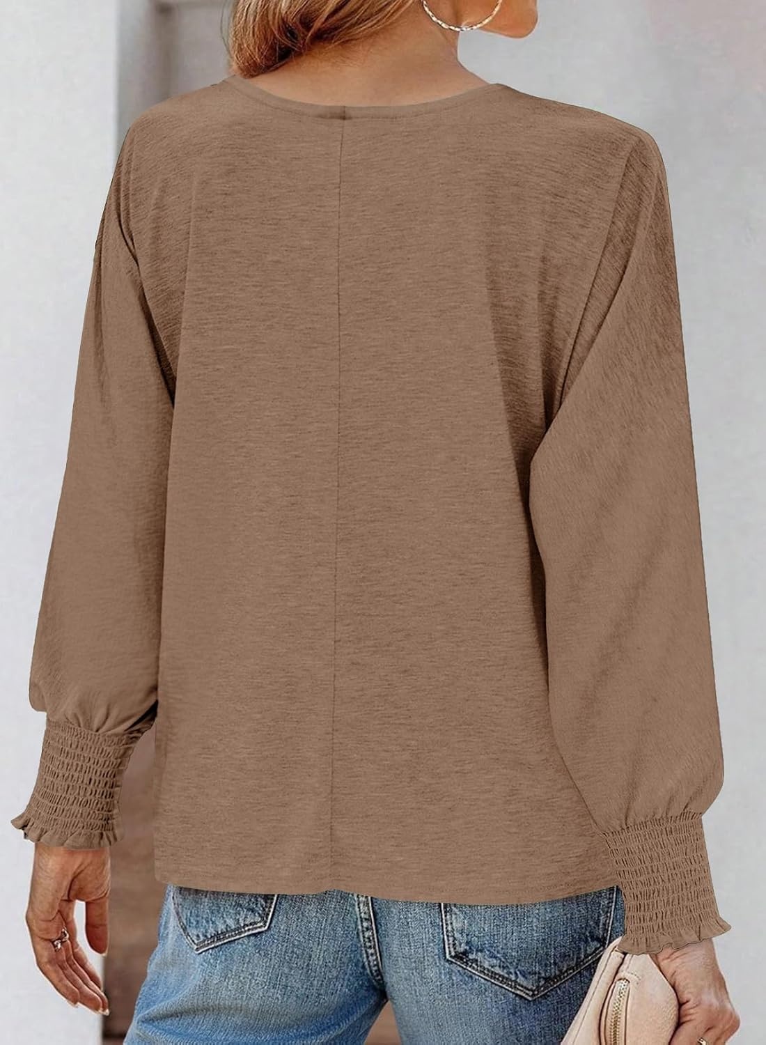 image:imageDokotoo Womens Casual V Neck Long Sleeve Shirts Loose Tunic Tops Tee BlouseBrown