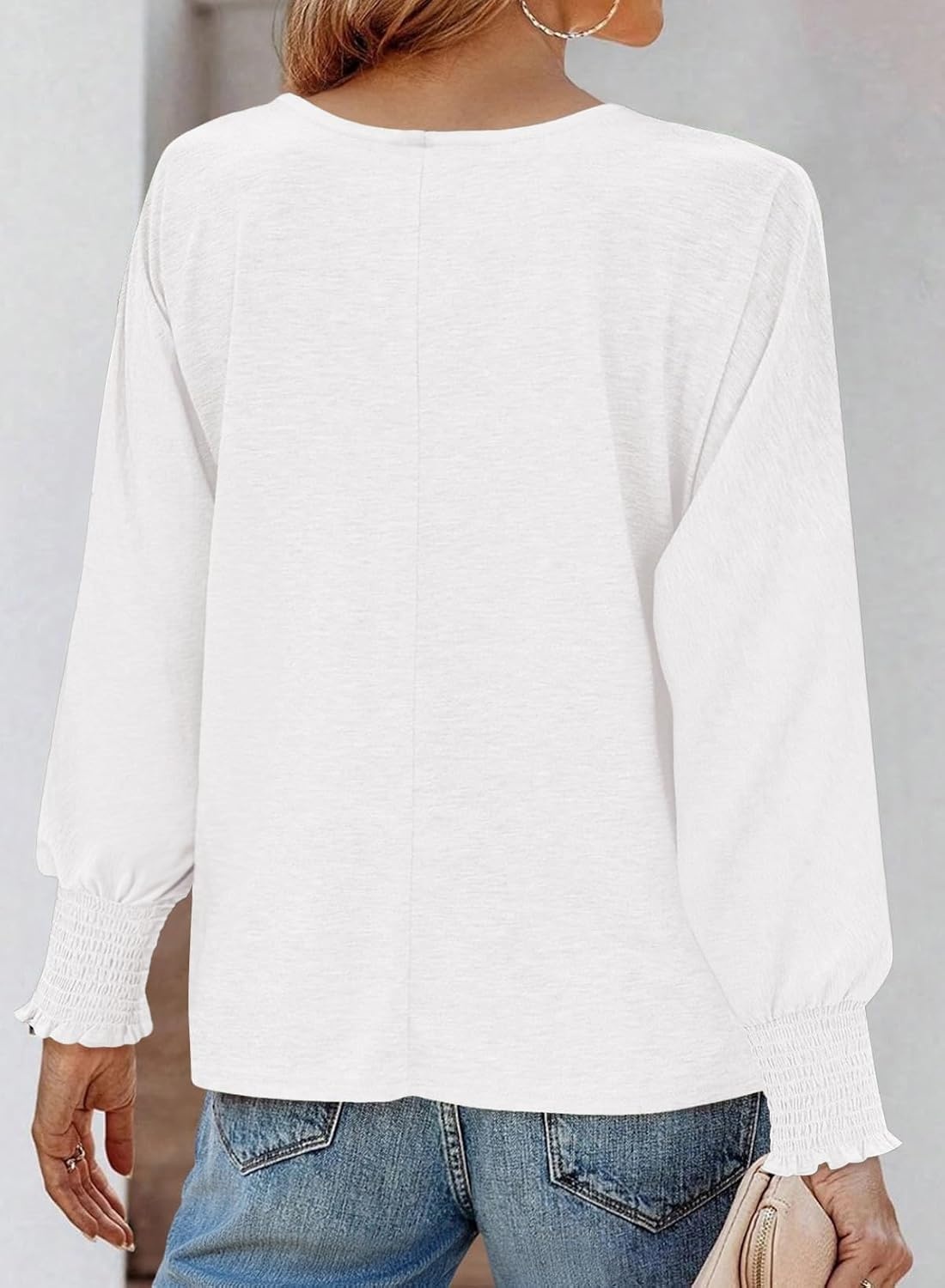 image:imageDokotoo Womens Casual V Neck Long Sleeve Shirts Loose Tunic Tops Tee BlouseWhite