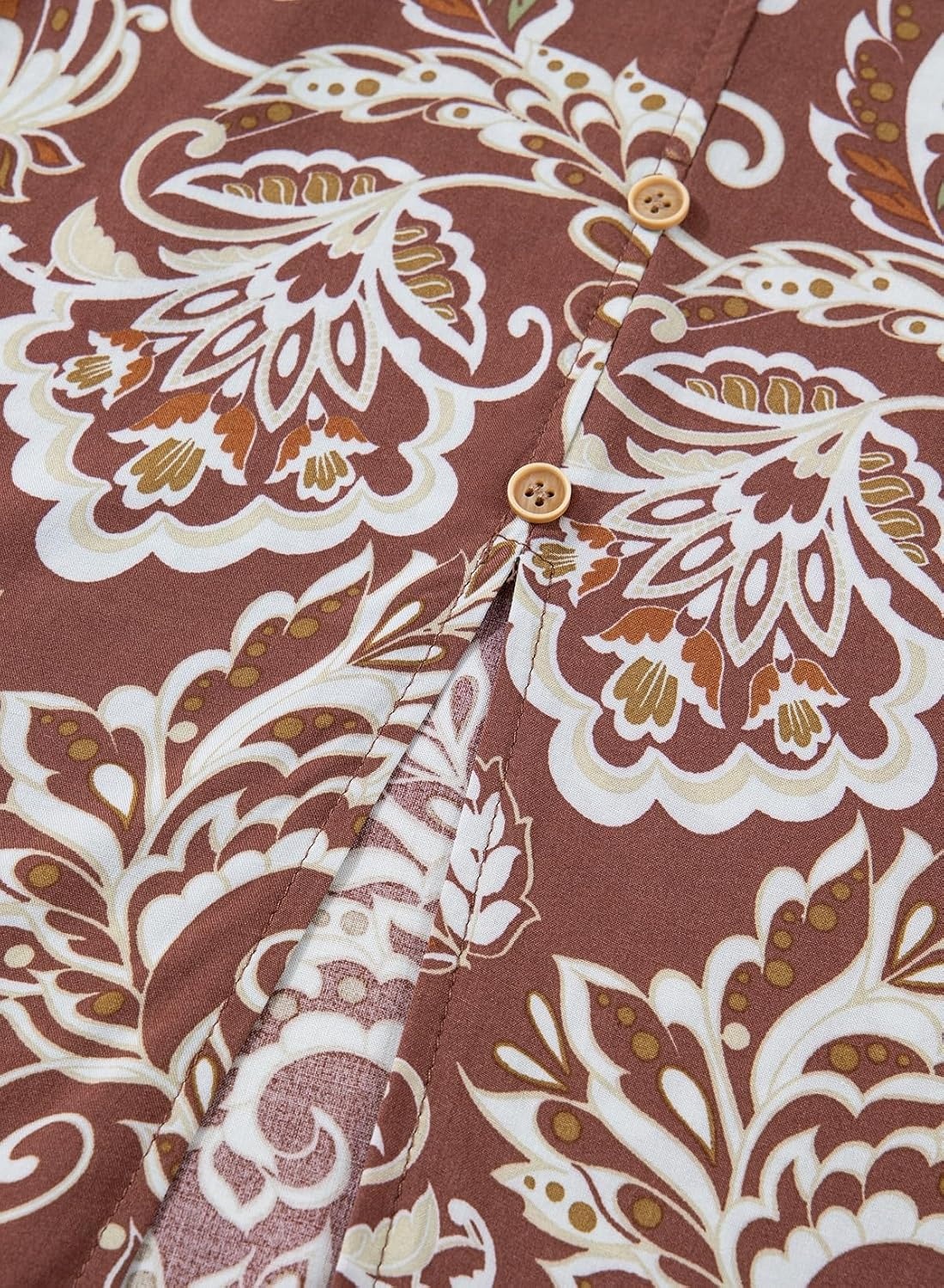 image:imageDokotoo Womens Dresses Boho Floral Smocked Empire Waist Square Neck Long Sleeve Button Maxi Dress Beach Vacation SundressesLight Brown