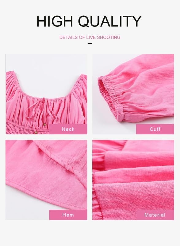 image:imageDokotoo Womens Dresses Fashion 2026 Long Puff Sleeve Elastic Waist ALine Casual Mini Beach DressPink