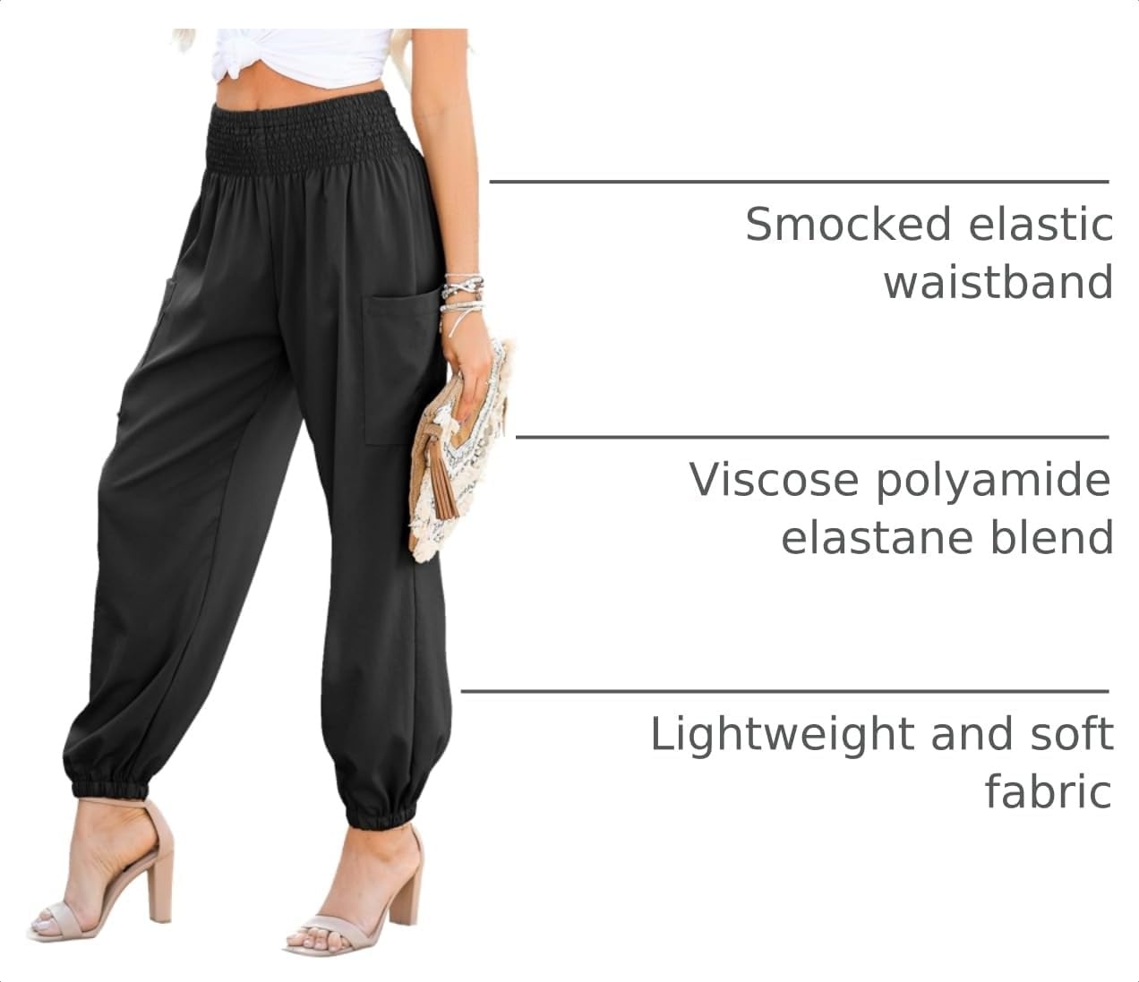 image:imageDokotoo Womens Fall Boho Business Casual Smocked 2026 High Waisted PantsBlack