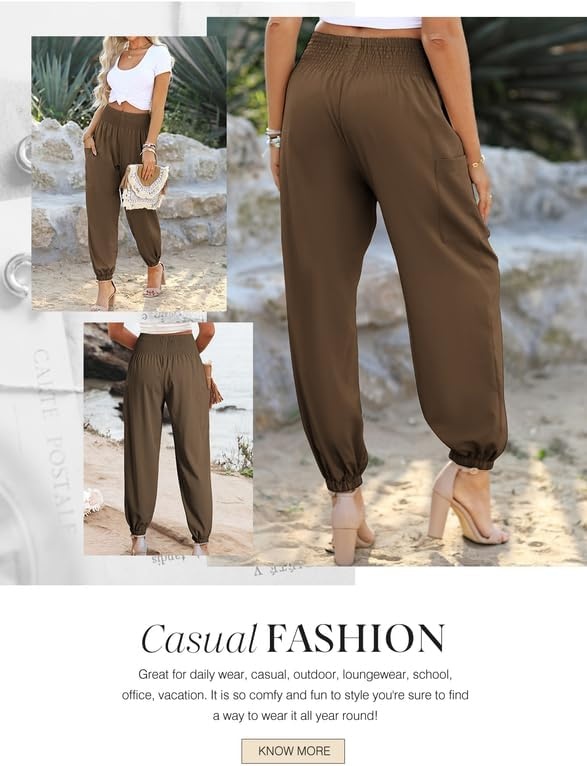 image:imageDokotoo Womens Fall Boho Business Casual Smocked 2026 High Waisted PantsDesert Palm