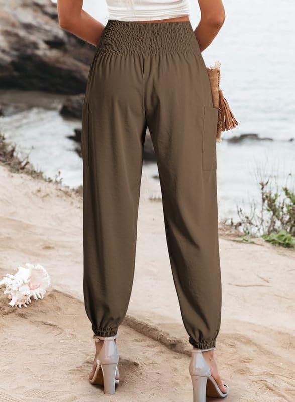 image:imageDokotoo Womens Fall Boho Business Casual Smocked 2026 High Waisted PantsDesert Palm
