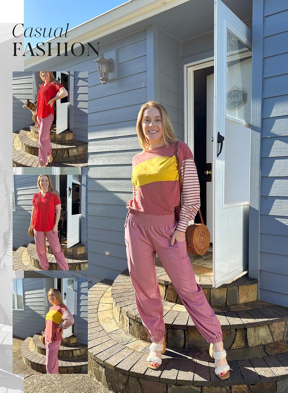 image:imageDokotoo Womens Fall Boho Business Casual Smocked 2026 High Waisted PantsRose Tan
