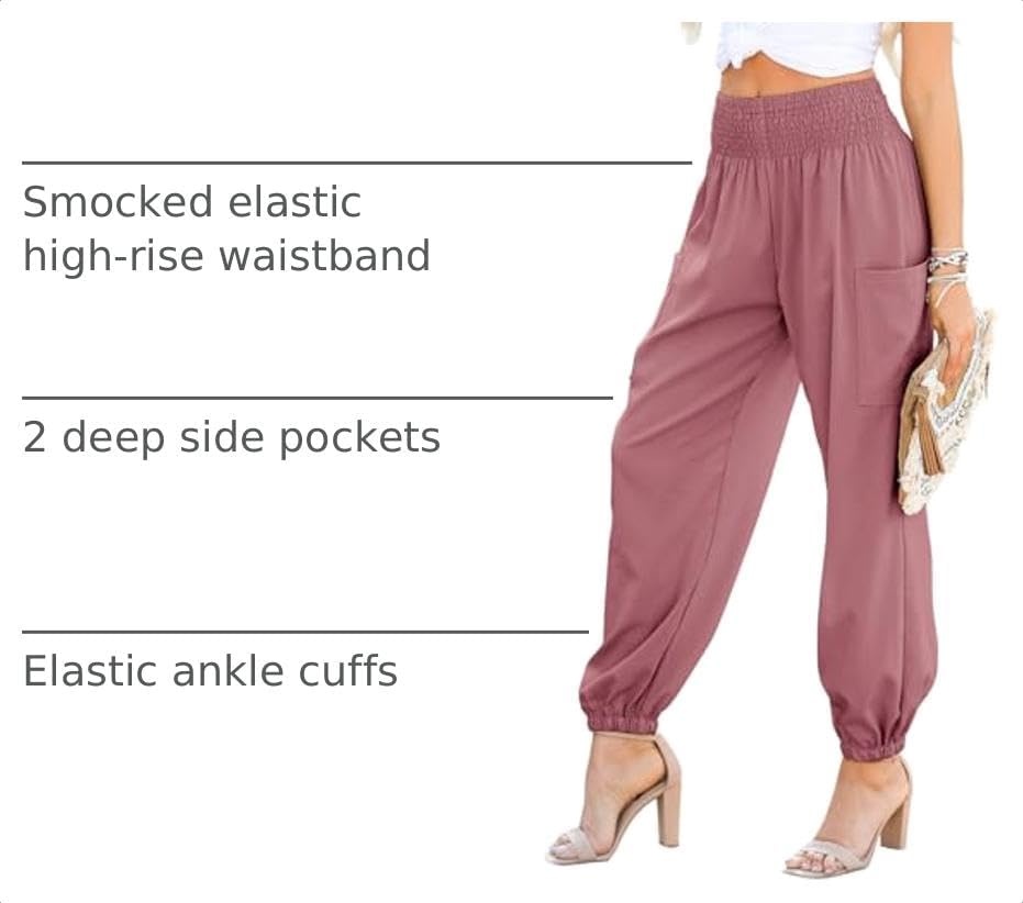 image:imageDokotoo Womens Fall Boho Business Casual Smocked 2026 High Waisted PantsRose Tan