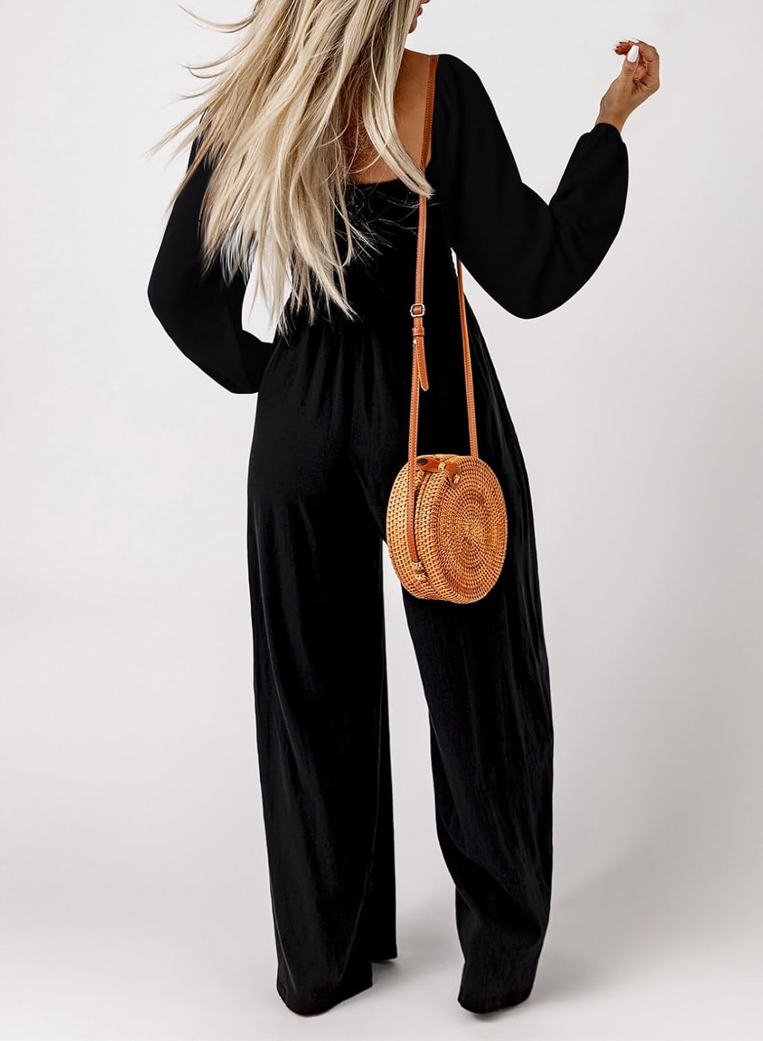image:imageDokotoo Womens Jumpsuits One Piece Long Sleeve Wide Leg Long Pant RompersBlack