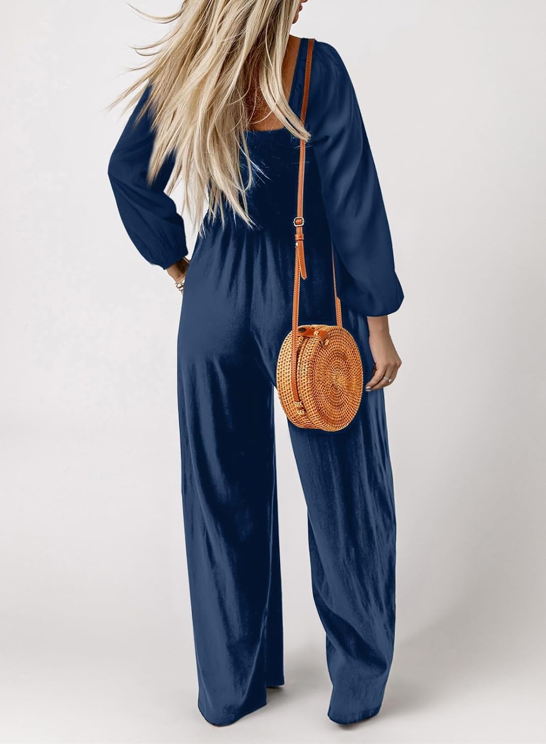image:imageDokotoo Womens Jumpsuits One Piece Long Sleeve Wide Leg Long Pant RompersBlue