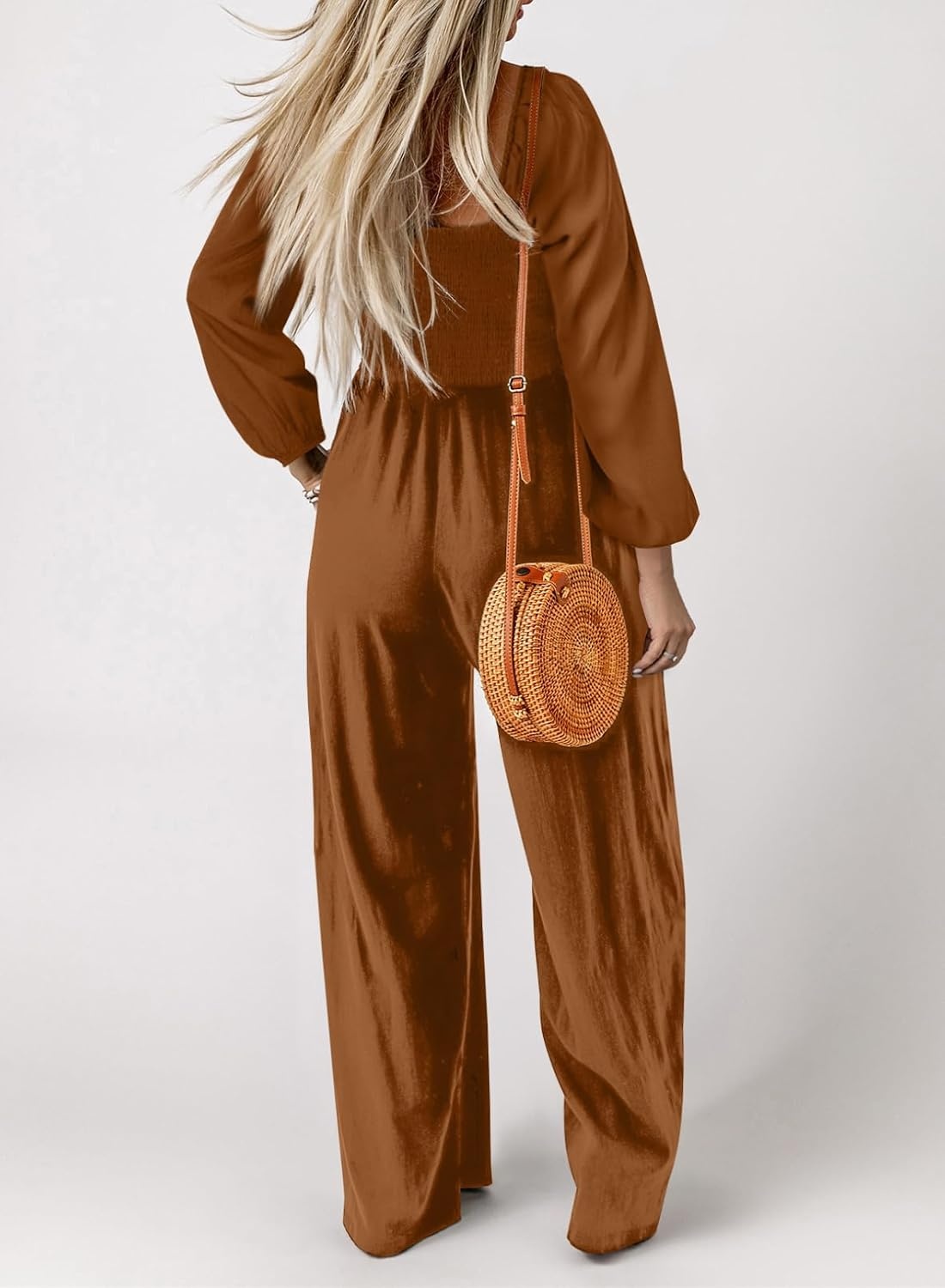 image:imageDokotoo Womens Jumpsuits One Piece Long Sleeve Wide Leg Long Pant RompersCoffee