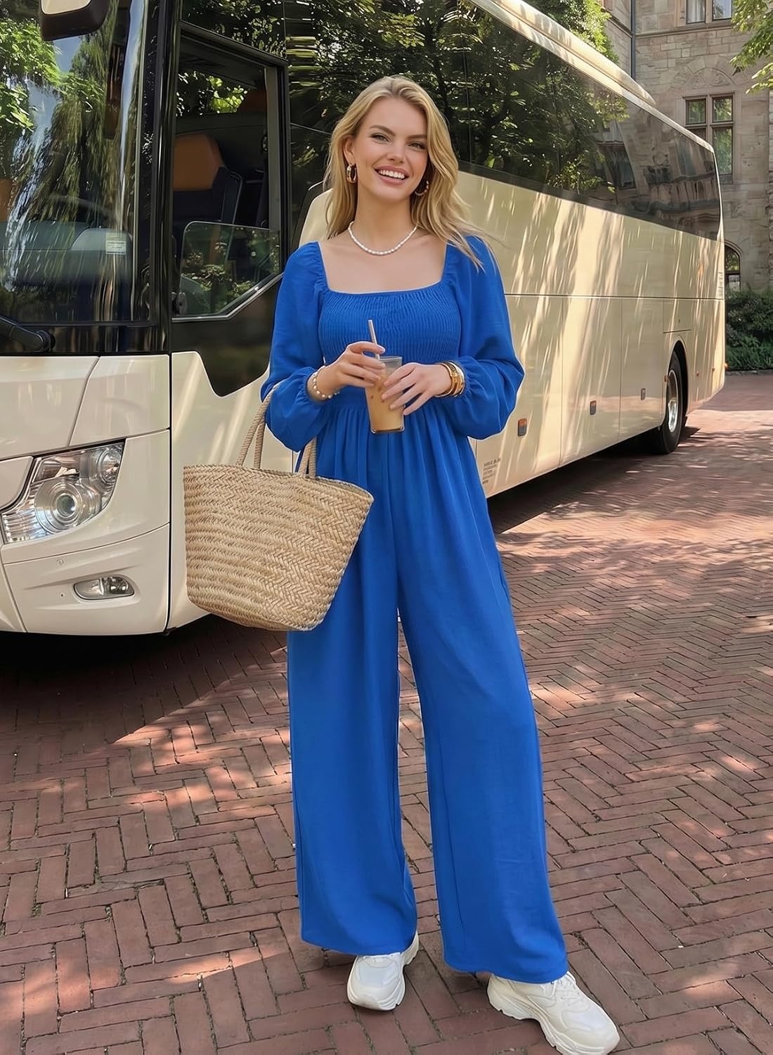 image:imageDokotoo Womens Jumpsuits One Piece Long Sleeve Wide Leg Long Pant RompersDark Blue