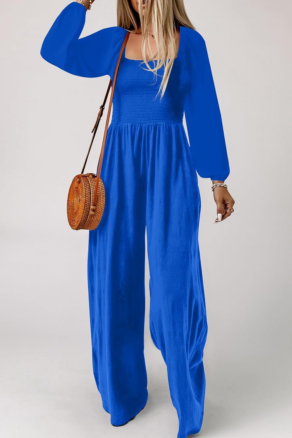 image:imageDokotoo Womens Jumpsuits One Piece Long Sleeve Wide Leg Long Pant RompersDark Blue