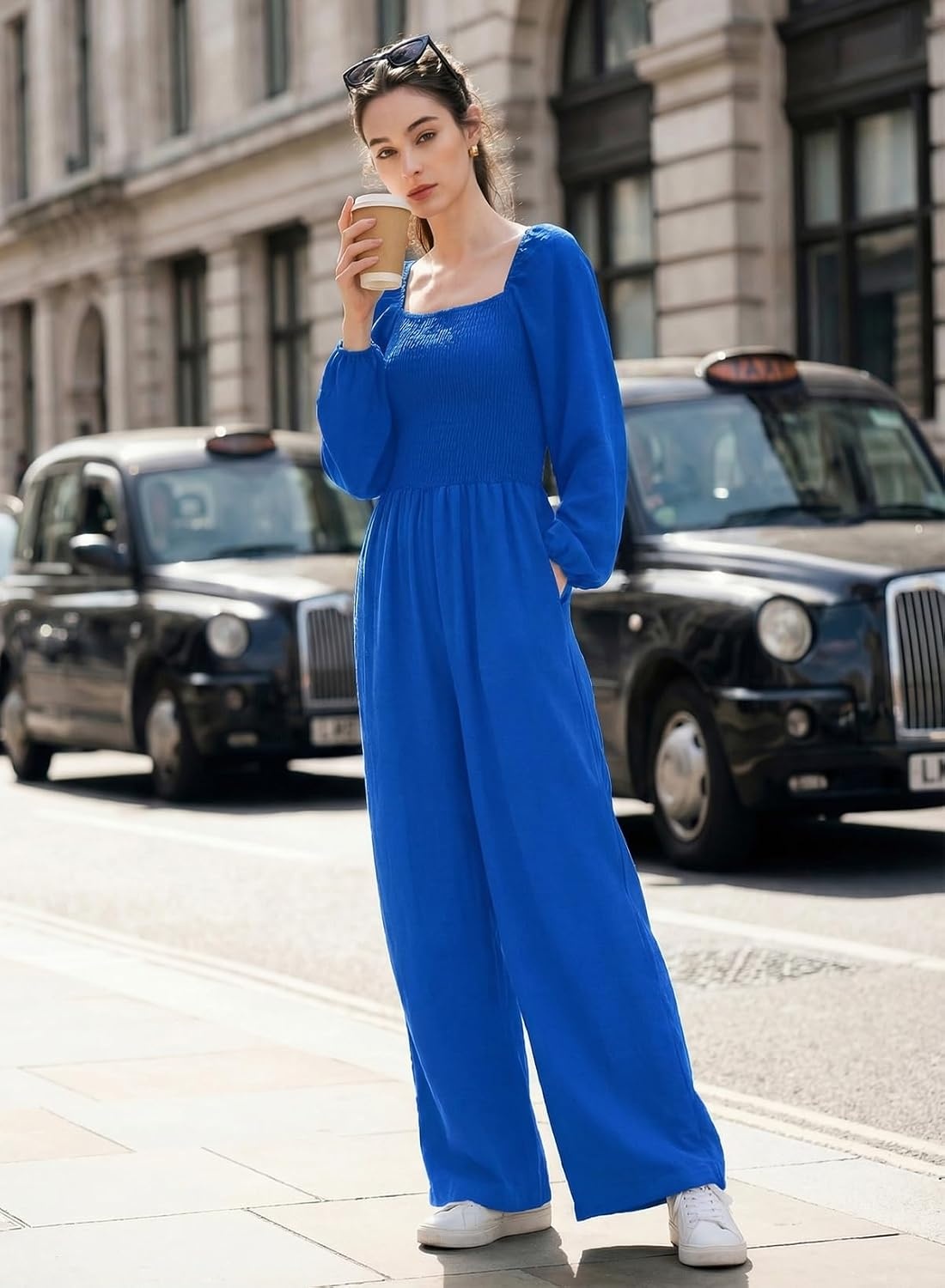 image:imageDokotoo Womens Jumpsuits One Piece Long Sleeve Wide Leg Long Pant RompersDark Blue
