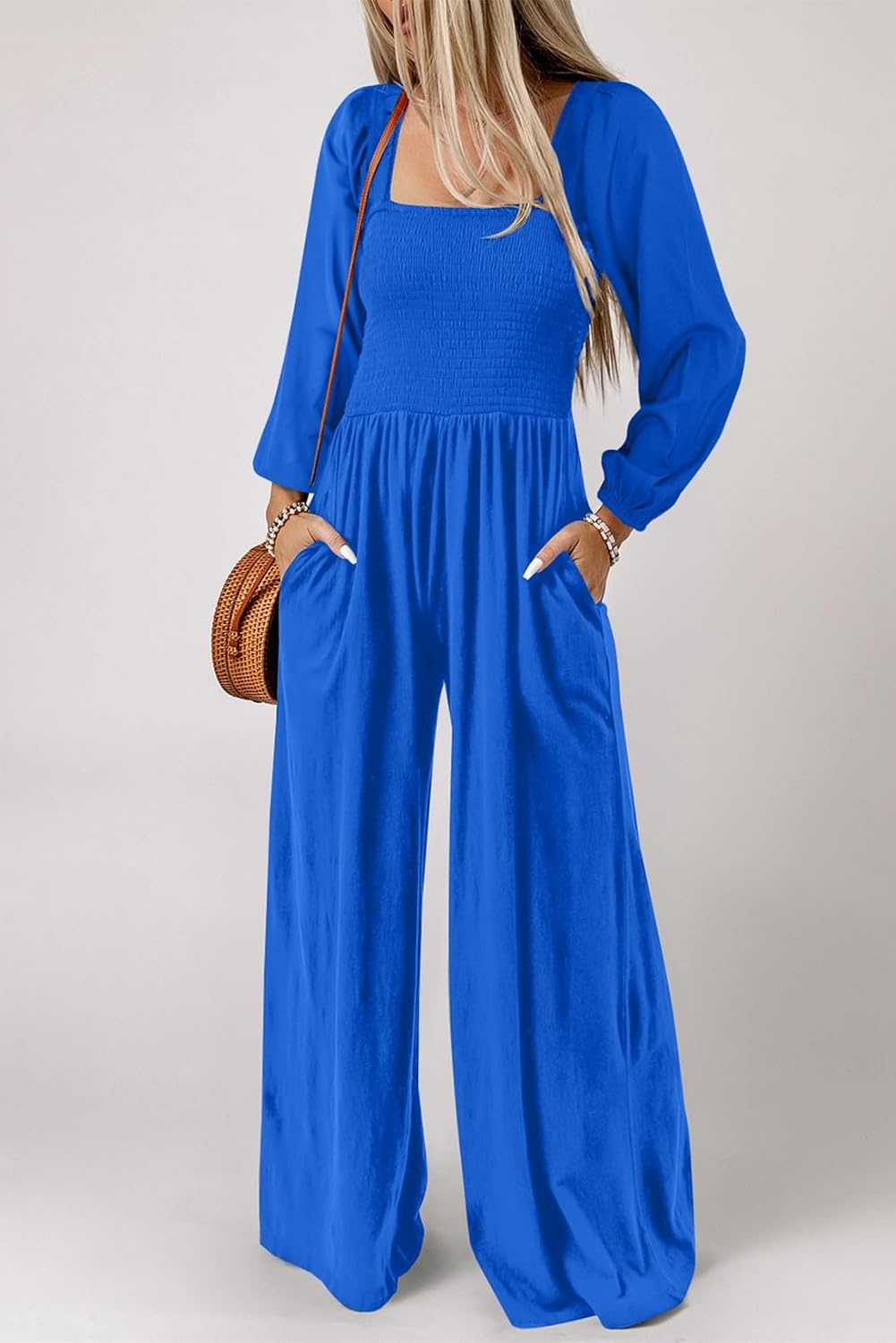image:imageDokotoo Womens Jumpsuits One Piece Long Sleeve Wide Leg Long Pant RompersDark Blue