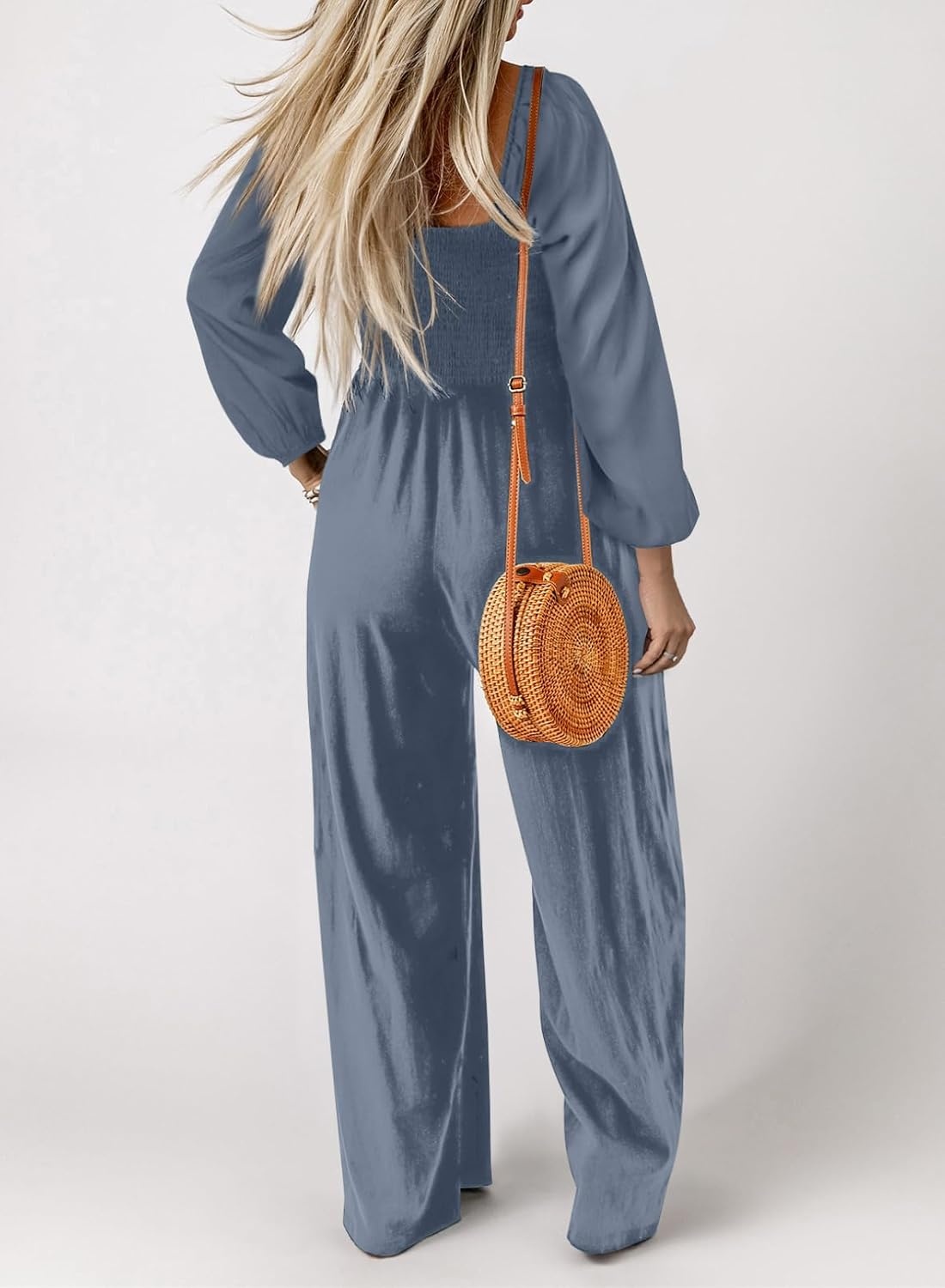 image:imageDokotoo Womens Jumpsuits One Piece Long Sleeve Wide Leg Long Pant RompersDusk Blue