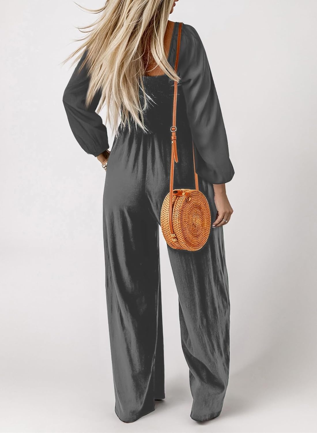 image:imageDokotoo Womens Jumpsuits One Piece Long Sleeve Wide Leg Long Pant RompersGray