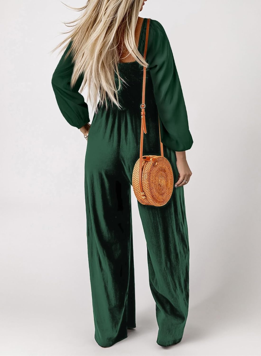 image:imageDokotoo Womens Jumpsuits One Piece Long Sleeve Wide Leg Long Pant RompersGreen