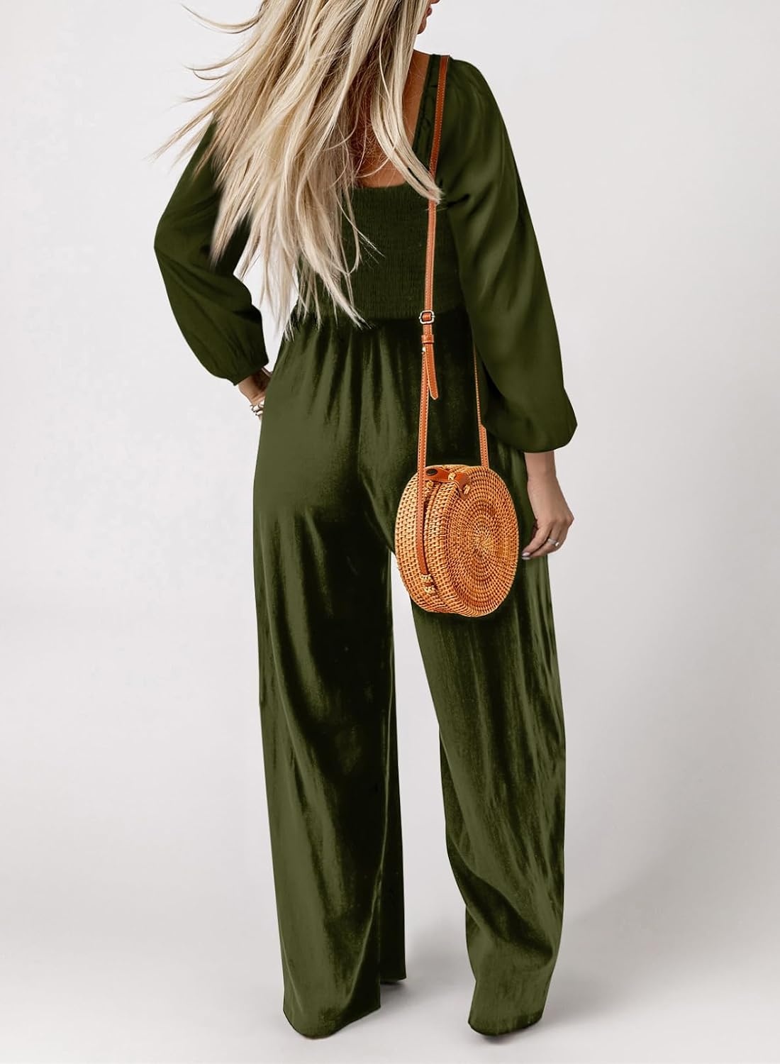 image:imageDokotoo Womens Jumpsuits One Piece Long Sleeve Wide Leg Long Pant RompersJungle Green