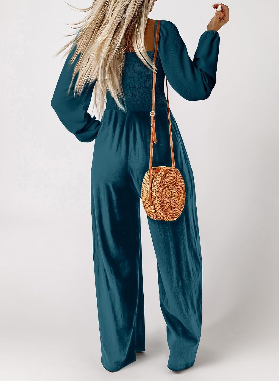 image:imageDokotoo Womens Jumpsuits One Piece Long Sleeve Wide Leg Long Pant RompersPrussian Blue