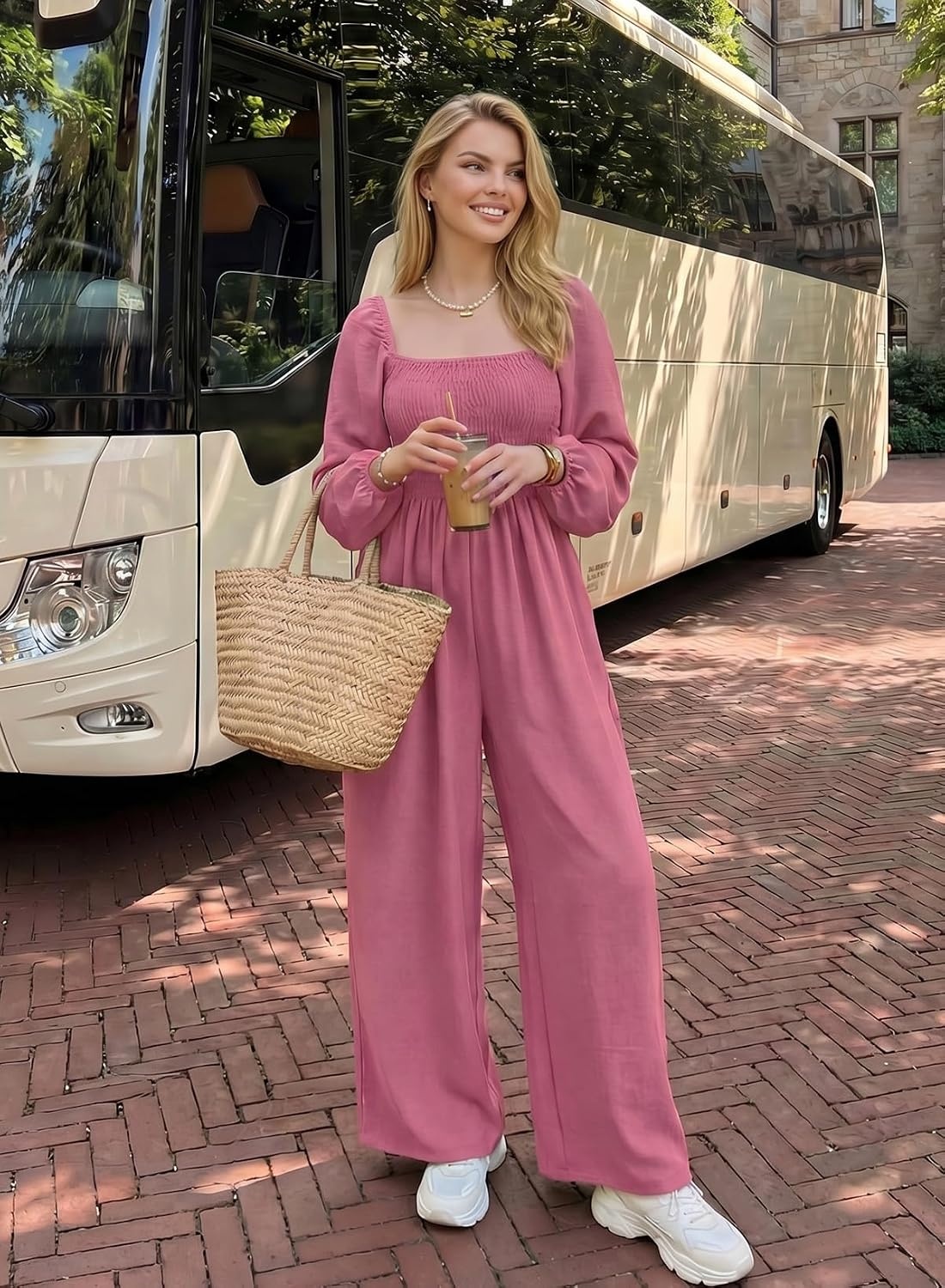 image:imageDokotoo Womens Jumpsuits One Piece Long Sleeve Wide Leg Long Pant RompersPrussian Blue