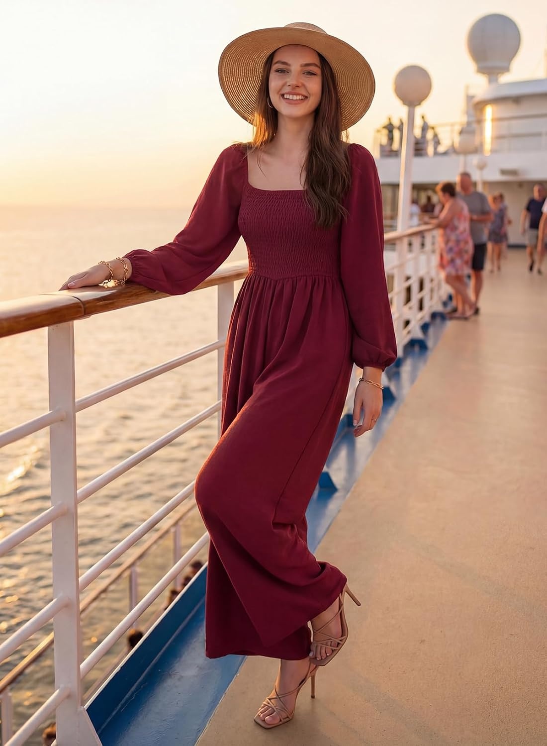 image:imageDokotoo Womens Jumpsuits One Piece Long Sleeve Wide Leg Long Pant RompersRed