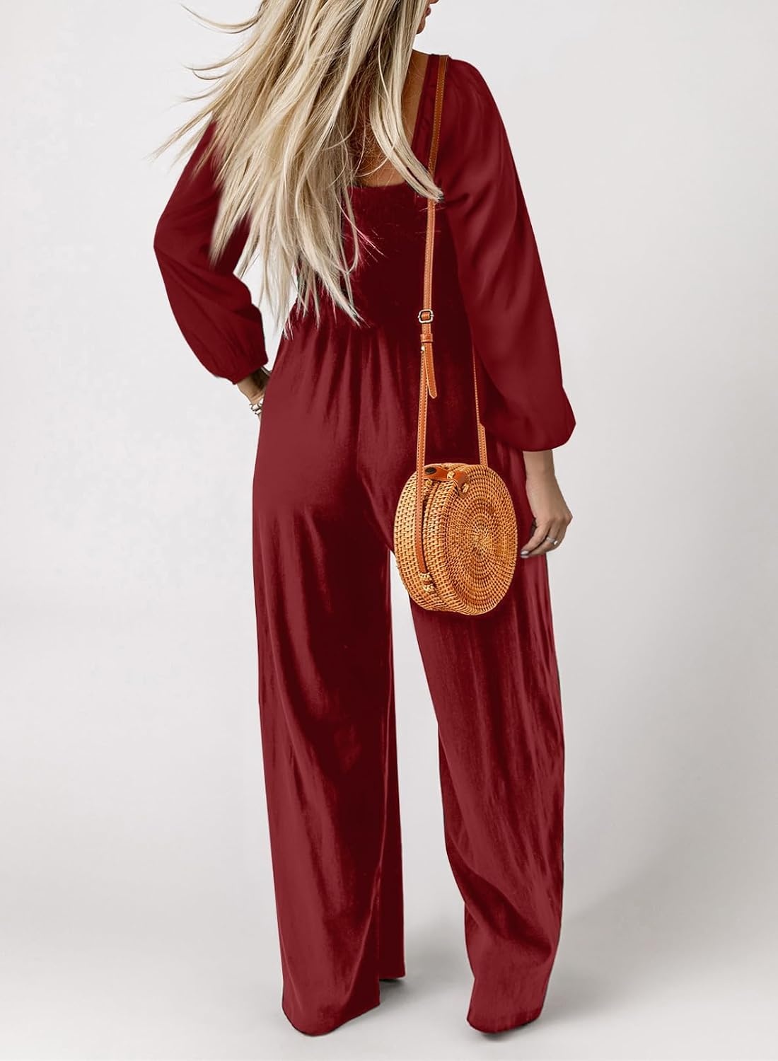image:imageDokotoo Womens Jumpsuits One Piece Long Sleeve Wide Leg Long Pant RompersRed