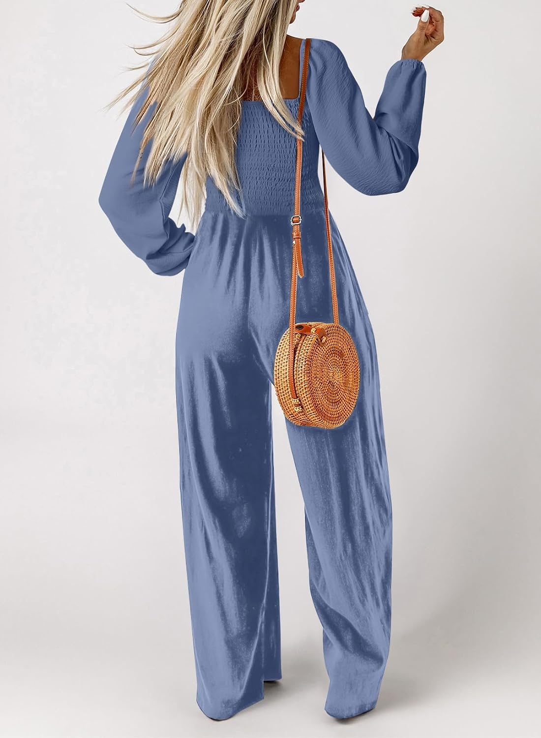 image:imageDokotoo Womens Jumpsuits One Piece Long Sleeve Wide Leg Long Pant RompersSky Blue