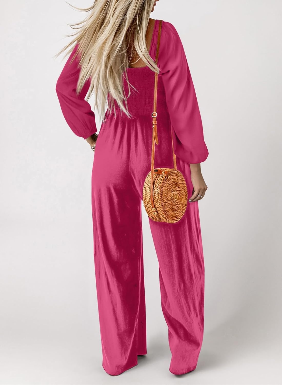 image:imageDokotoo Womens Jumpsuits One Piece Long Sleeve Wide Leg Long Pant RompersStrawberry Pink