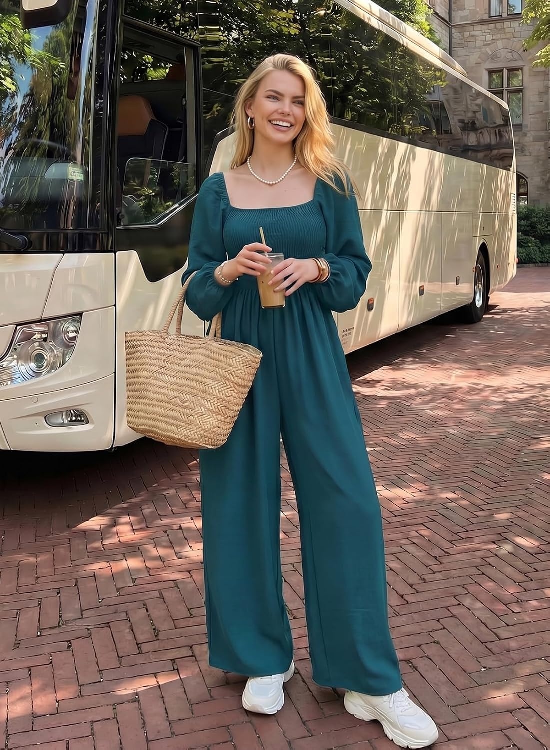 image:imageDokotoo Womens Jumpsuits One Piece Long Sleeve Wide Leg Long Pant RompersStrawberry Pink