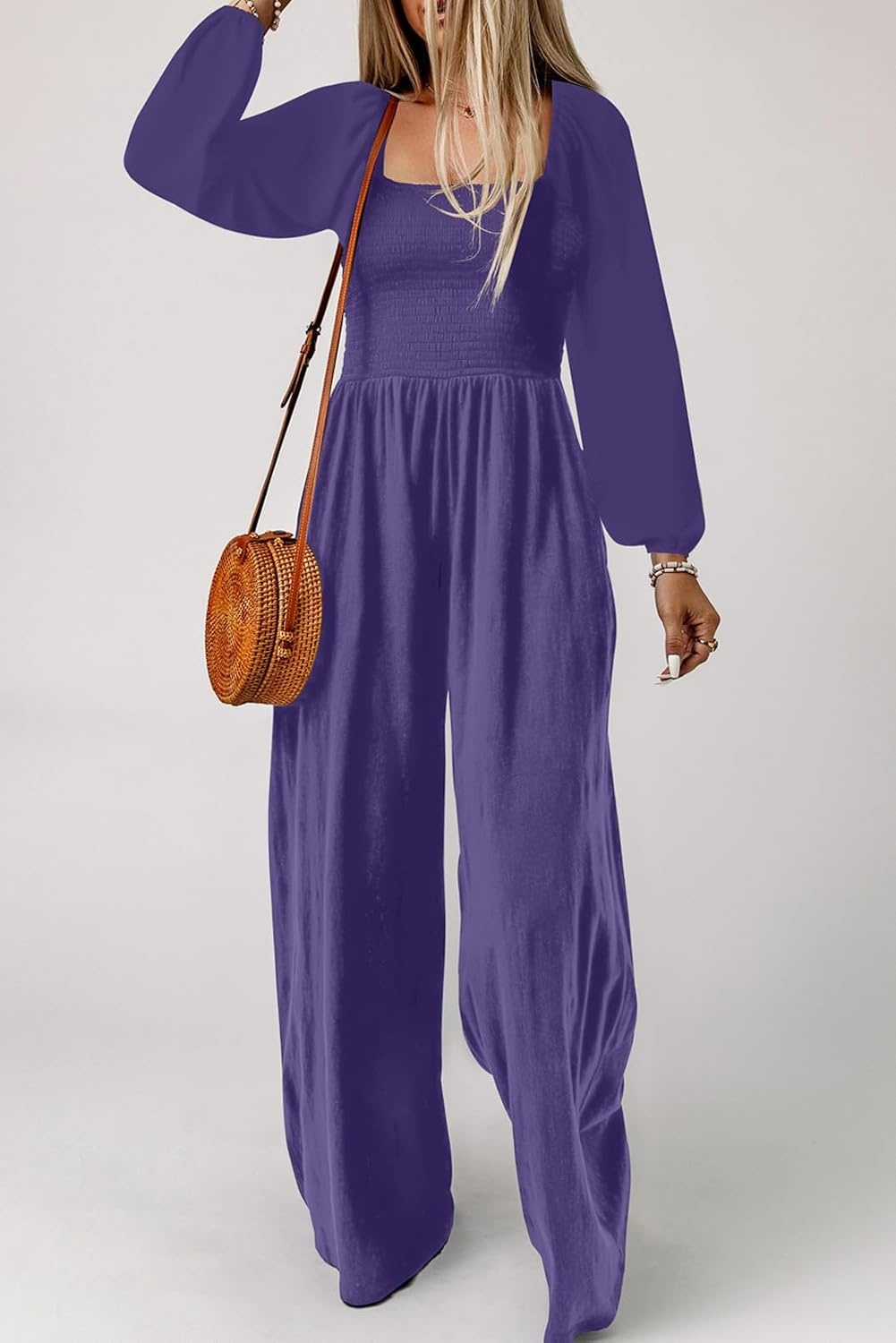image:imageDokotoo Womens Jumpsuits One Piece Long Sleeve Wide Leg Long Pant RompersTillandsia Purple