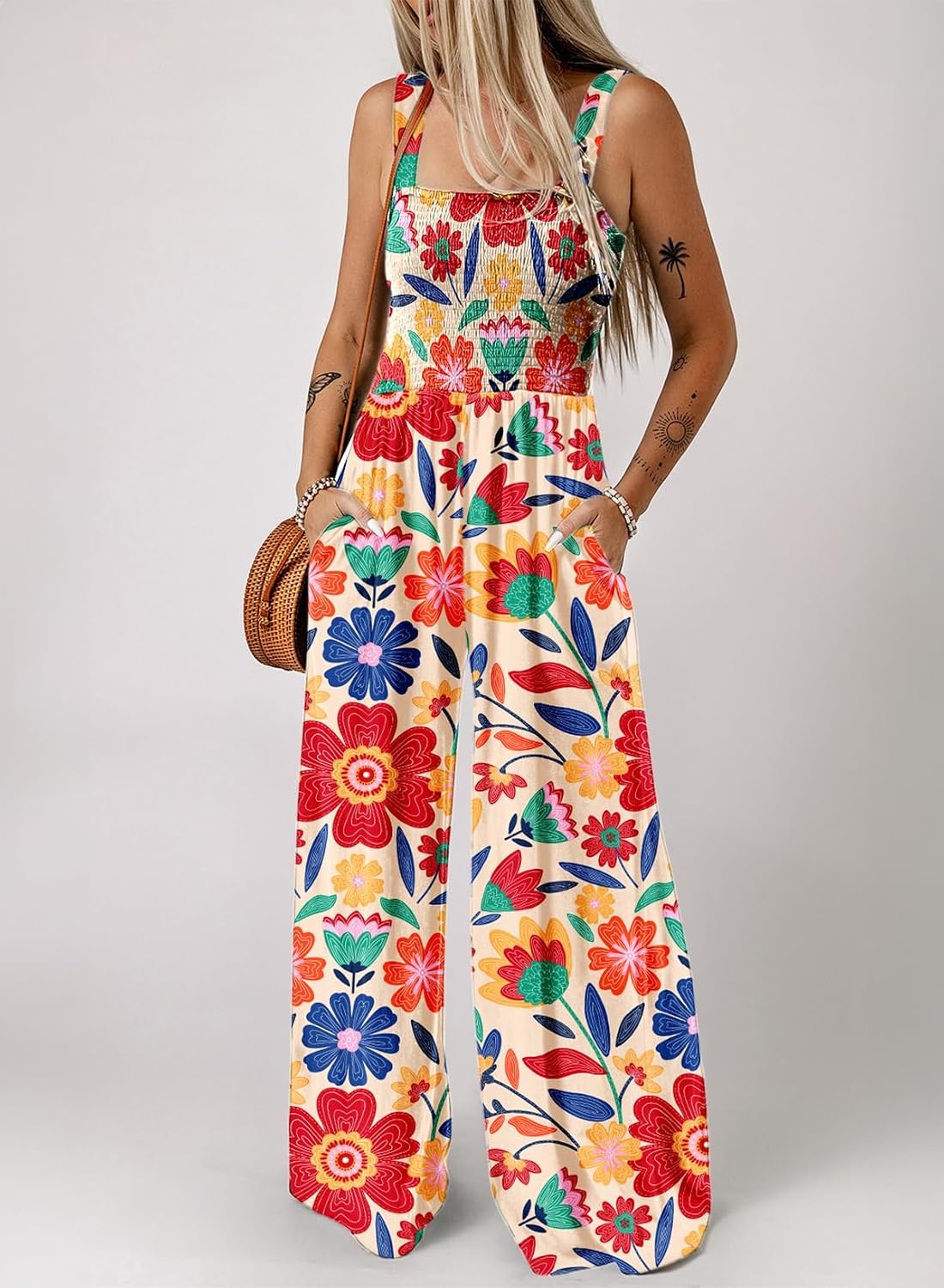 image:imageDokotoo Womens Loose Overalls Jumpsuits One Piece Sleeveless RompersApricot Print