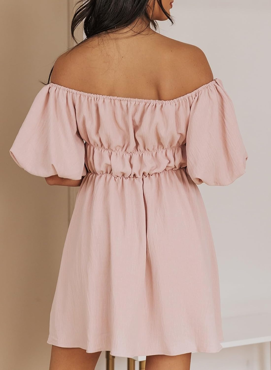 image:imageDokotoo Womens Off The Shoulder Elastic Waist Summer DressesA Pink