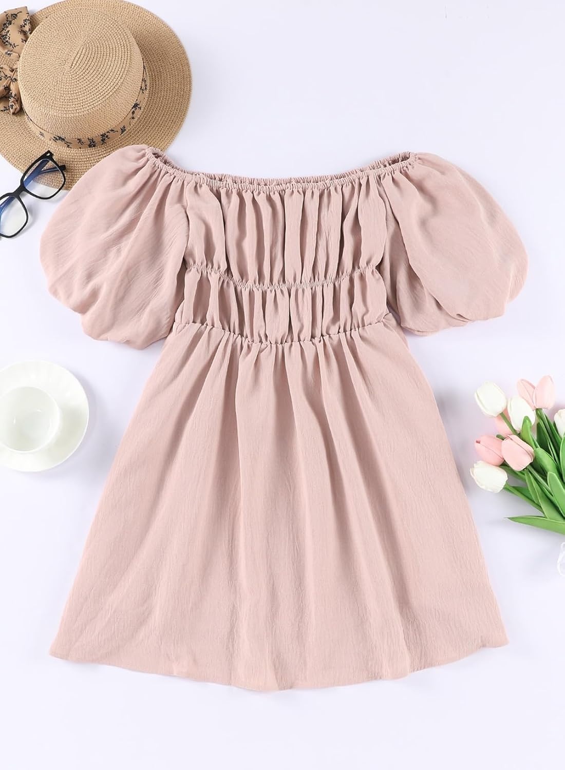 image:imageDokotoo Womens Off The Shoulder Elastic Waist Summer DressesA Pink
