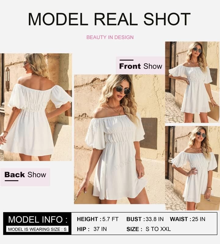 image:imageDokotoo Womens Off The Shoulder Elastic Waist Summer DressesA White