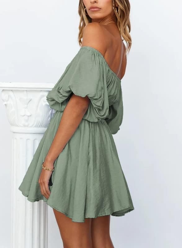 image:imageDokotoo Womens Off The Shoulder Elastic Waist Summer DressesB Grey