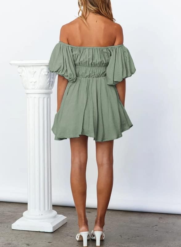 image:imageDokotoo Womens Off The Shoulder Elastic Waist Summer DressesB Grey