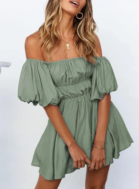 image:imageDokotoo Womens Off The Shoulder Elastic Waist Summer DressesB Grey