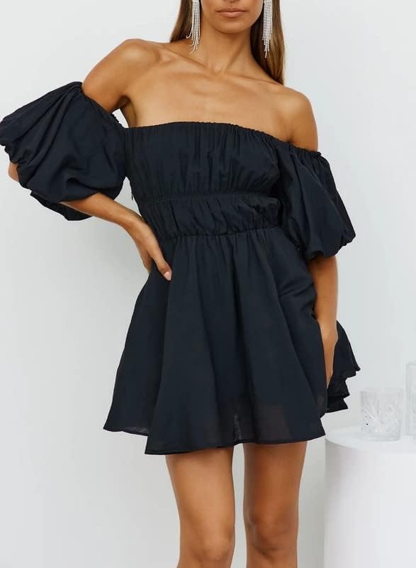 image:imageDokotoo Womens Off The Shoulder Elastic Waist Summer DressesC Black