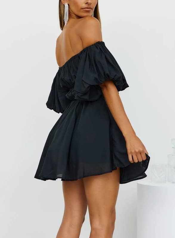 image:imageDokotoo Womens Off The Shoulder Elastic Waist Summer DressesC Black
