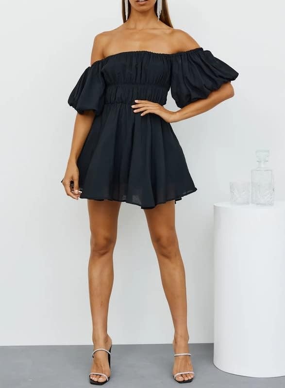 image:imageDokotoo Womens Off The Shoulder Elastic Waist Summer DressesC Black