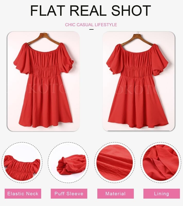 image:imageDokotoo Womens Off The Shoulder Elastic Waist Summer DressesC Red