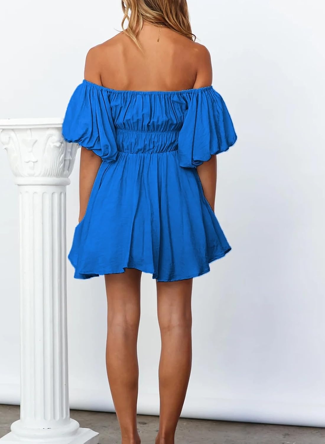 image:imageDokotoo Womens Off The Shoulder Elastic Waist Summer DressesD Blue