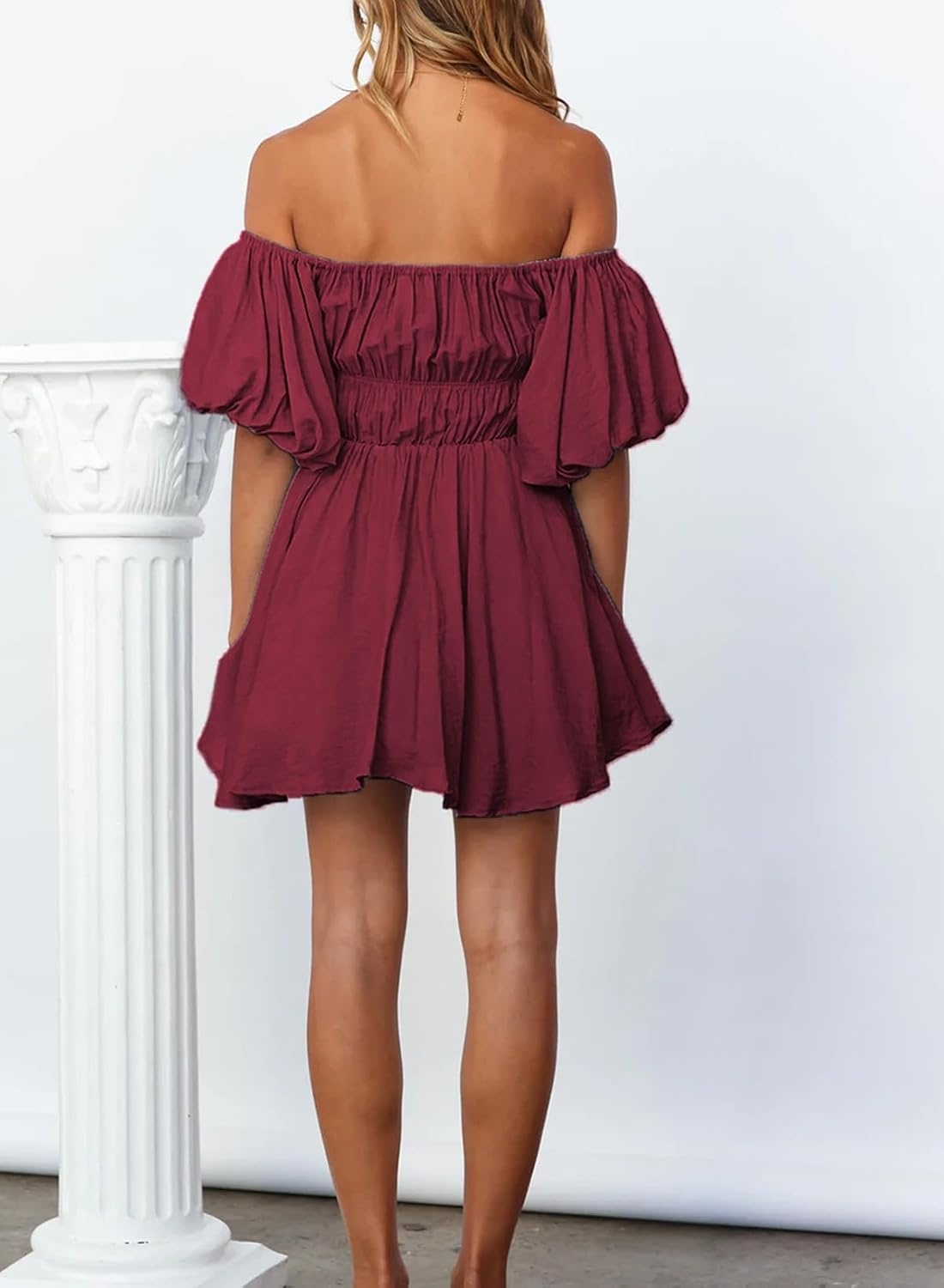image:imageDokotoo Womens Off The Shoulder Elastic Waist Summer DressesD Red
