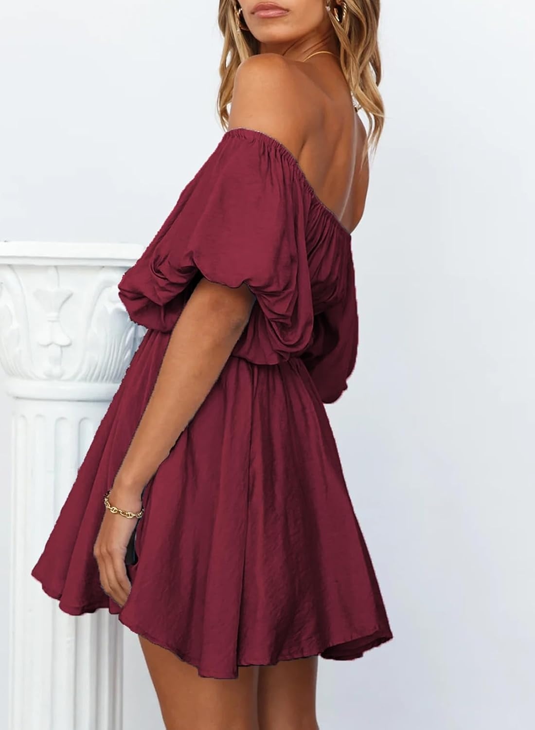 image:imageDokotoo Womens Off The Shoulder Elastic Waist Summer DressesD Red