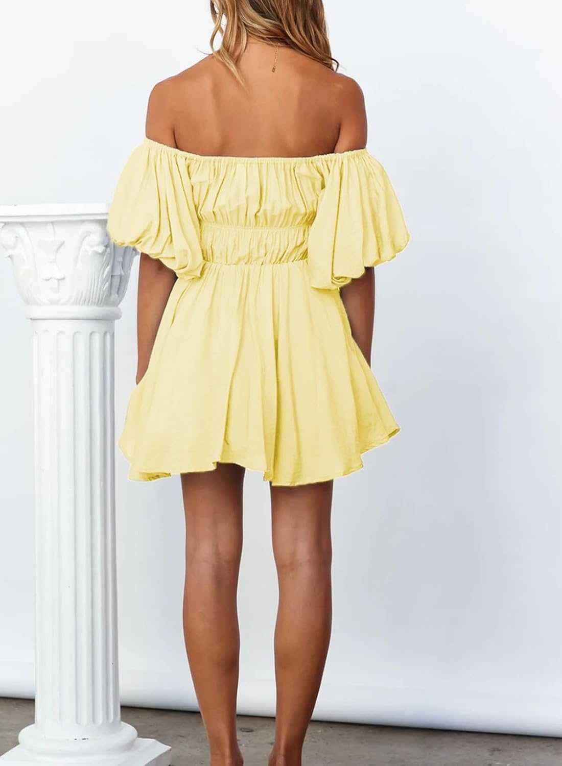 image:imageDokotoo Womens Off The Shoulder Elastic Waist Summer DressesD Yellow