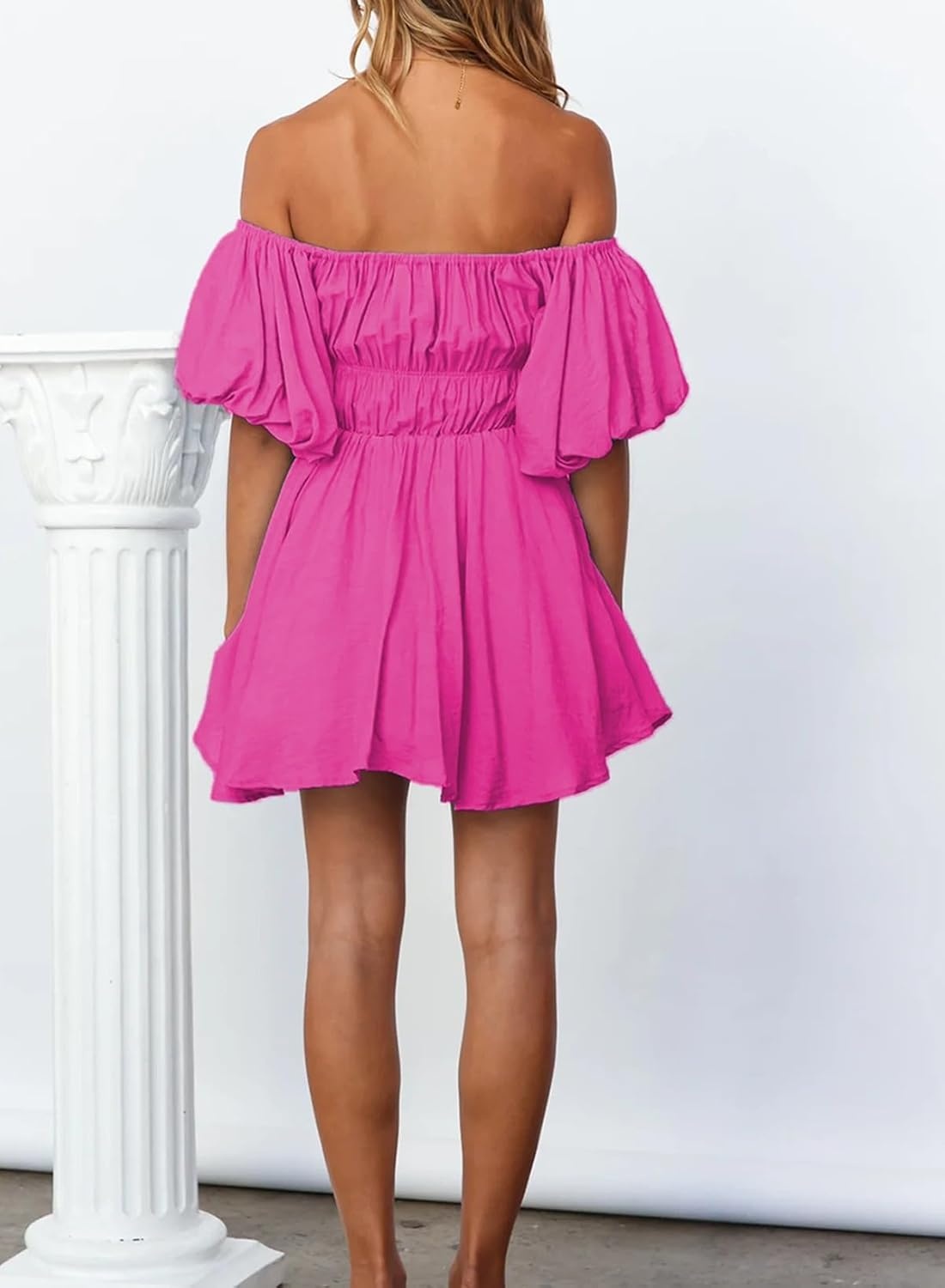 image:imageDokotoo Womens Off The Shoulder Elastic Waist Summer DressesHot Pink