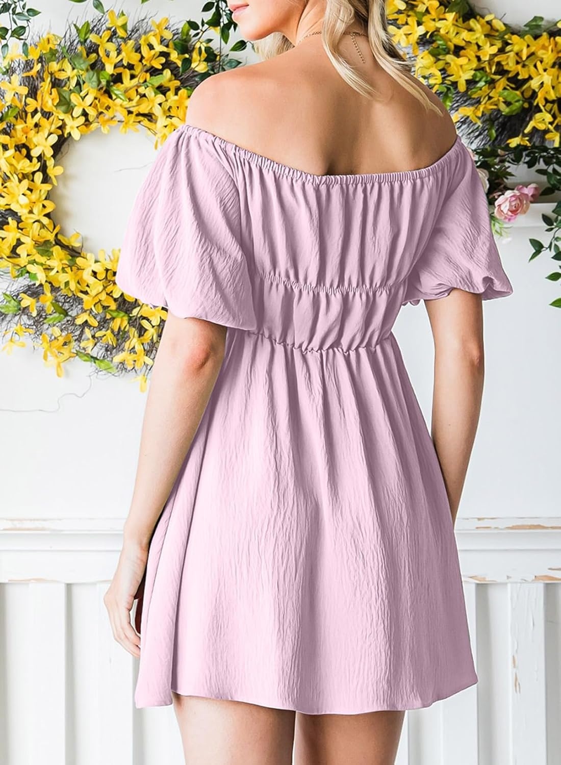 image:imageDokotoo Womens Off The Shoulder Elastic Waist Summer DressesPurple
