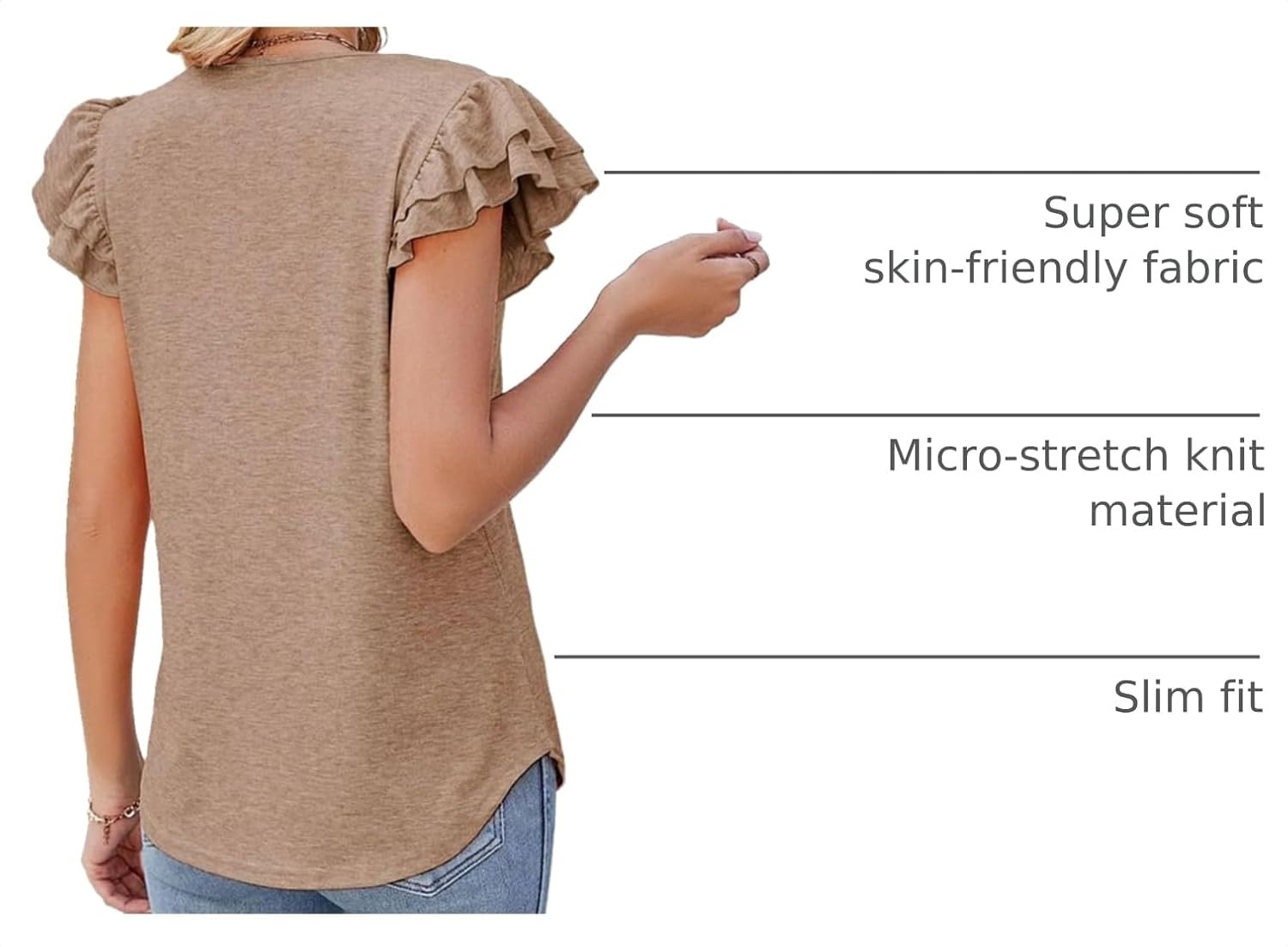 image:imageDokotoo Womens Ruffle Short Sleeve Tops 2026 Solid Color T ShirtsAapricot Khaki