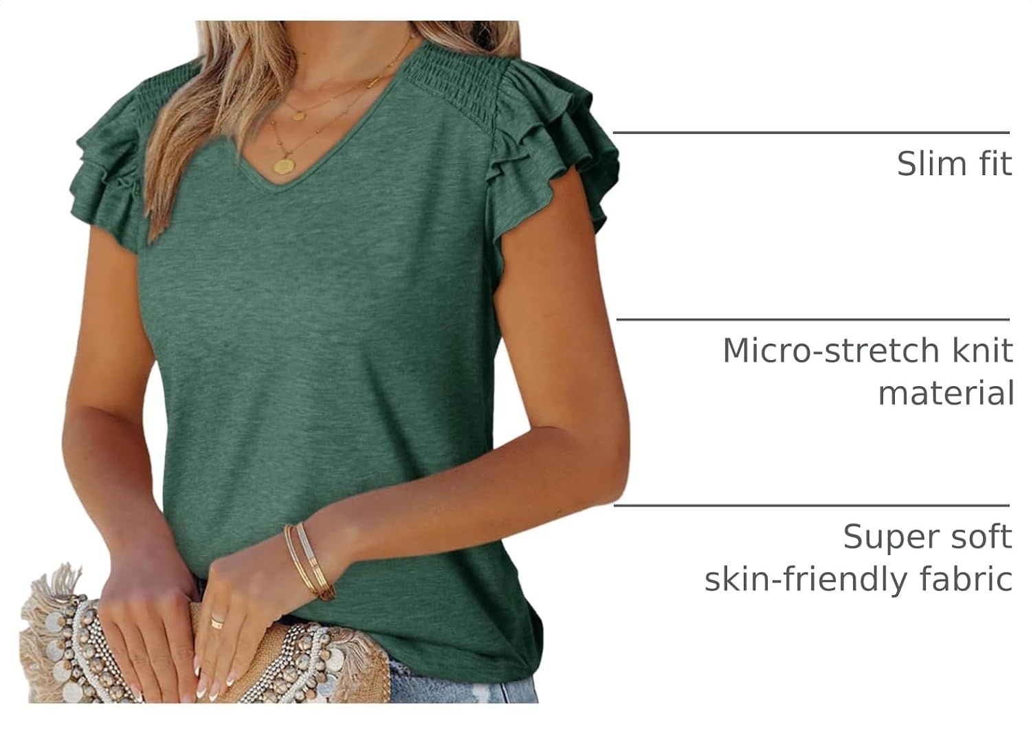 image:imageDokotoo Womens Ruffle Short Sleeve Tops 2026 Solid Color T ShirtsAblackish Green